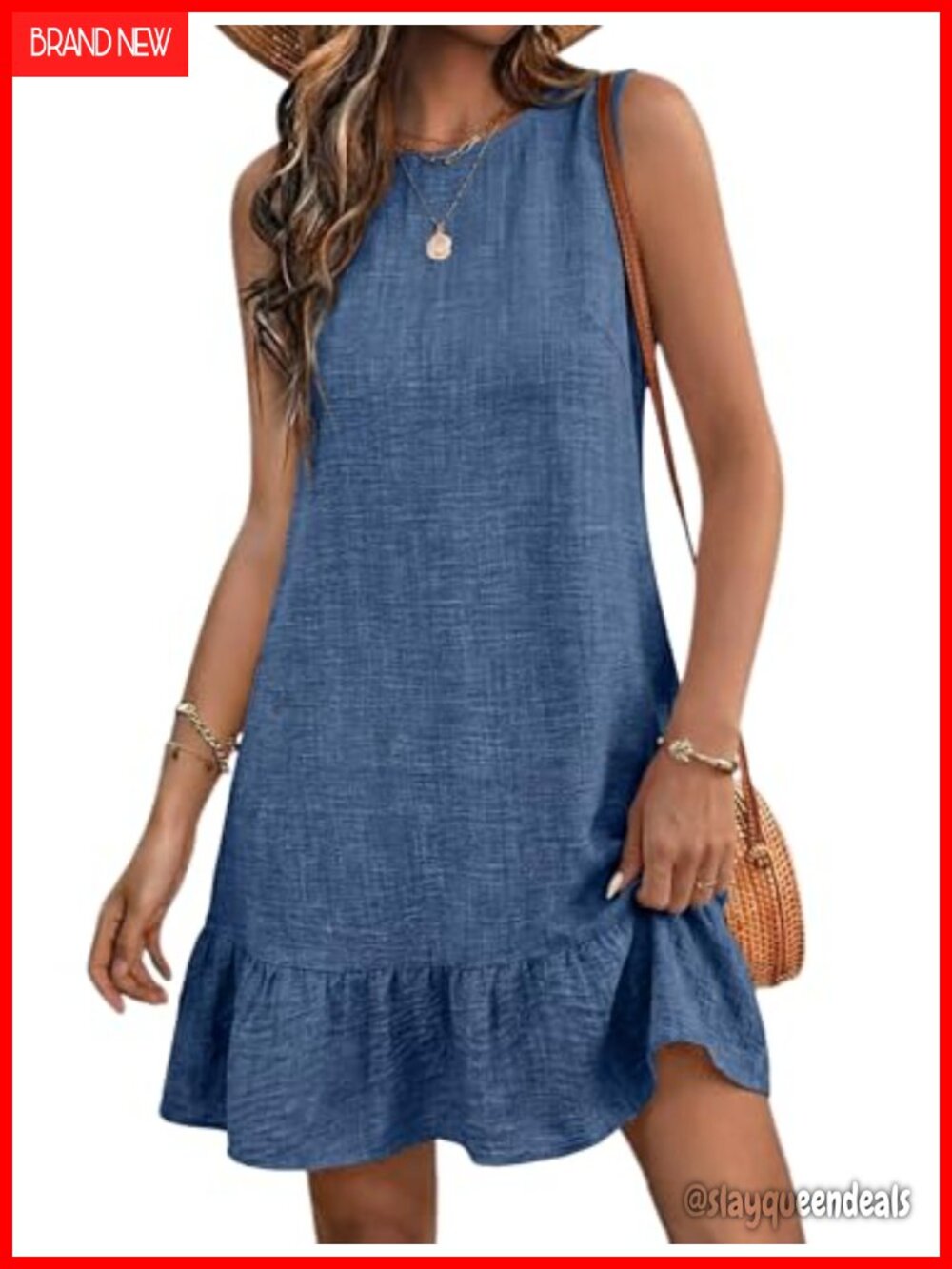 Women's Summer Tie Back Sleeveless Tank Mini Dress 100% Polyester Beach Sundress